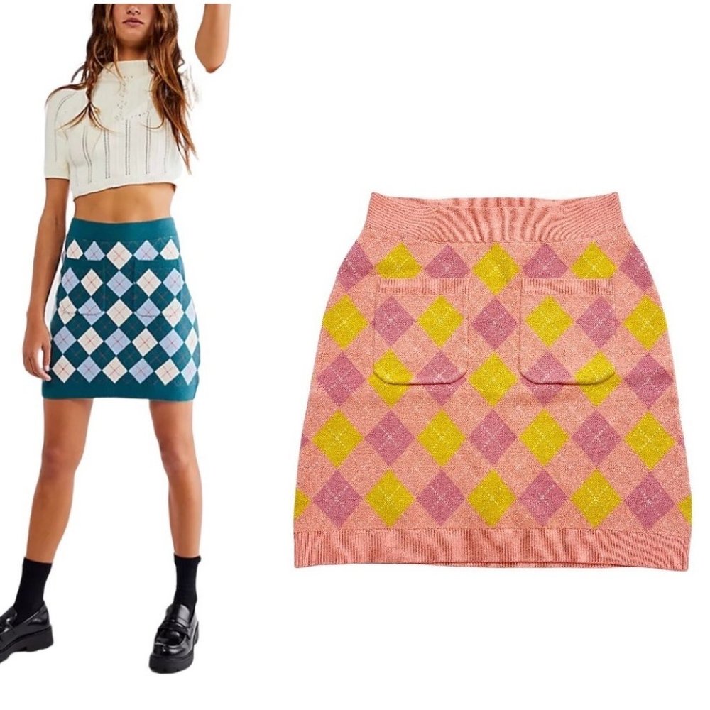 Free People Argyle Viola Sweater Skirt Mini Size Small NWT